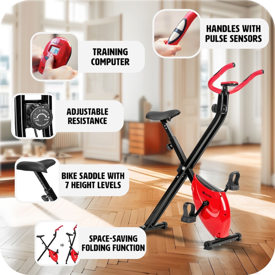 image 1 of Exercise Bike - foldable, 8 difficulty levels, training computer, heart rate monitor | Black | black | 81 x 41 x 113 cm | 1