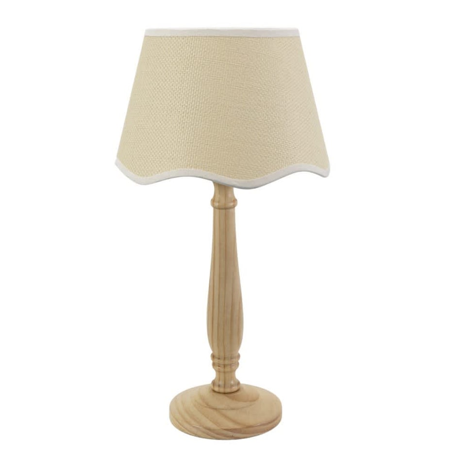 image 1 of ValueLights Victoria Light Wood Table Lamp Scallop White Trim Shade and Bulb