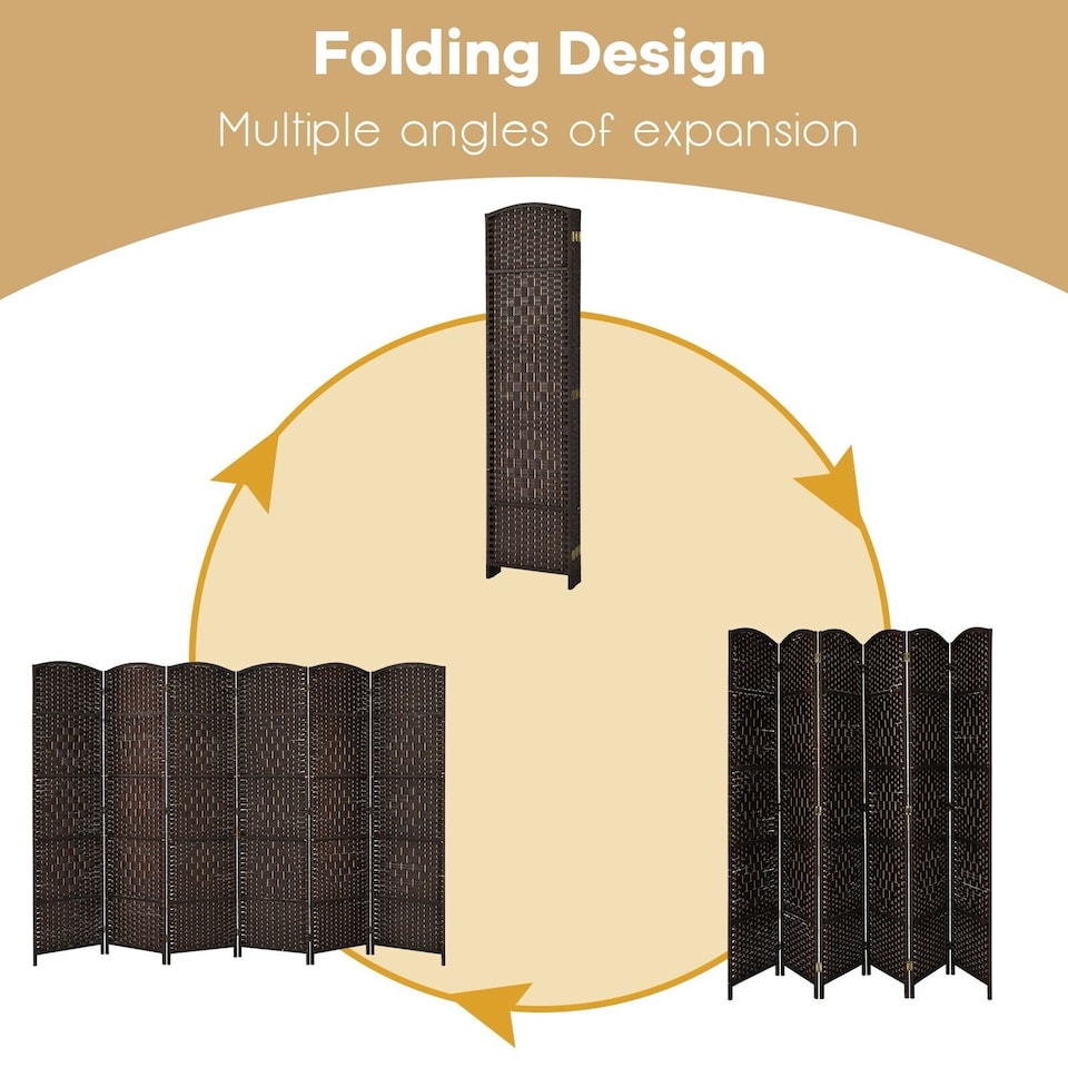 image 1 of COSTWAY 6 Panel Room Divider Privacy Screen Wall Folding Partition Hand woven Rattan
