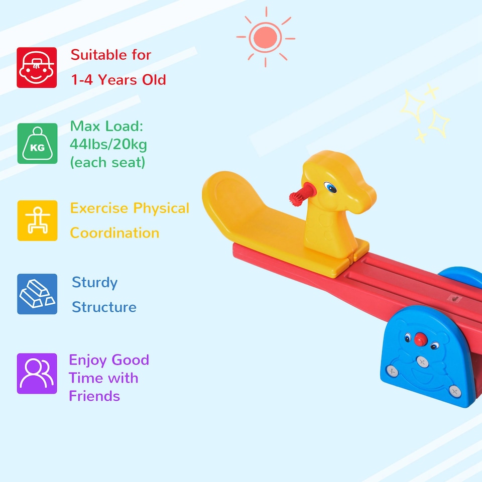 image 1 of HOMCOM Kids Seesaw Teeter Totter 2 Seats with Easy-Grip Handles Multicolour