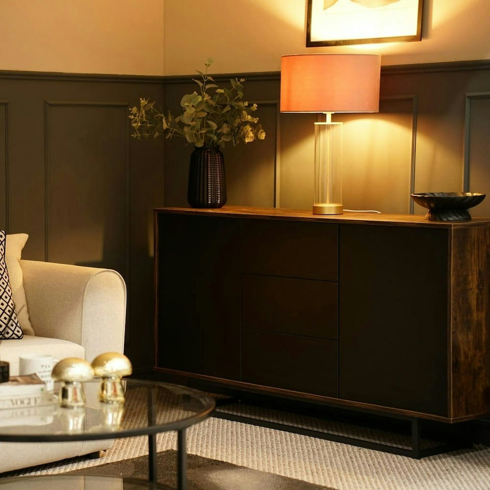 image 1 of ValueLights Clear Tube and Gold Metal Bedside Table Lamp with a Blush Pink Velvet Shade - LED Bulb Included