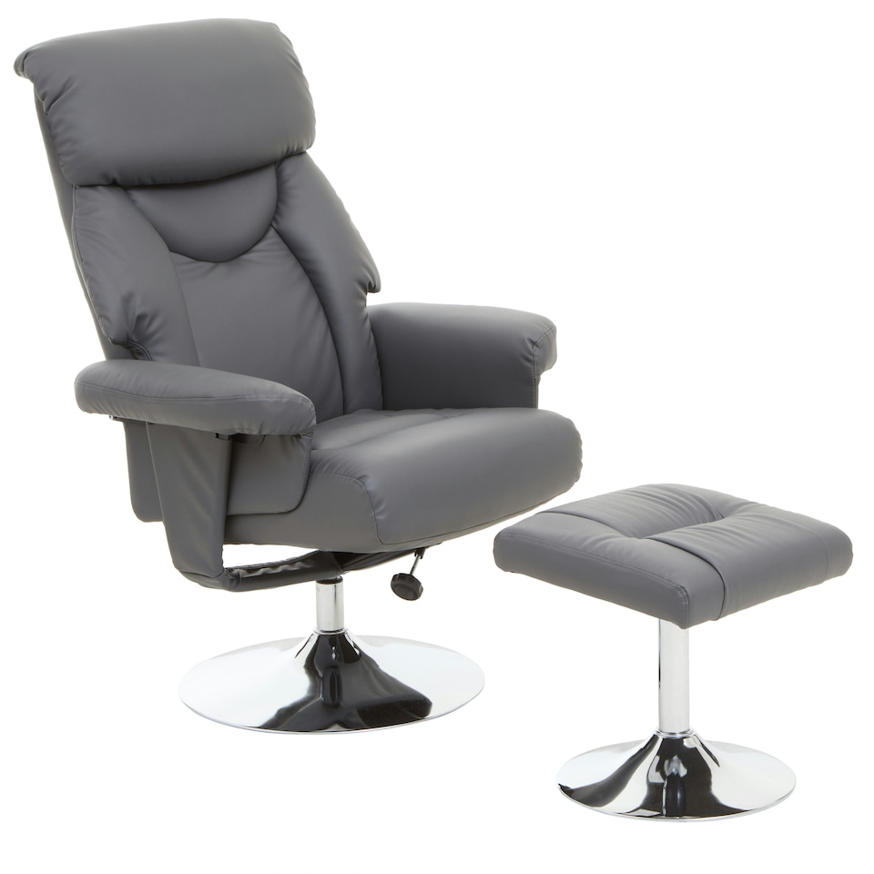 image 1 of Interiors by Premier Comfortable Grey Leather Effect Reclining Chair and footstool, Easy to Clean Leather Chair, Comfy Footstool