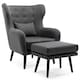 image 1 of Winslow Wing Back Fabric Occasional Button Back Armchair w Footstool (Grey)