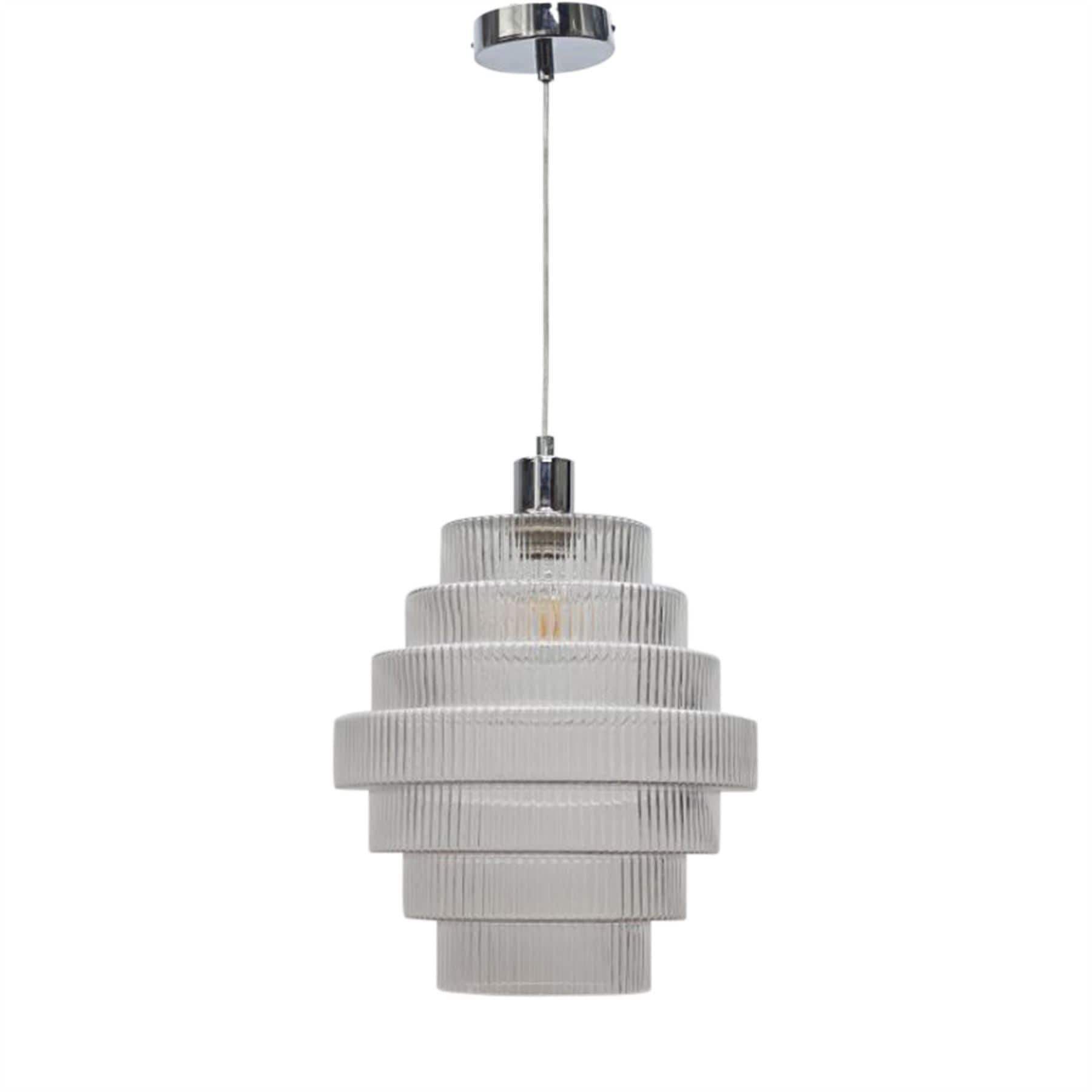 First Choice Lighting Benson - 7 Tier Large Clear Glass & Chrome Ceiling Pendant Light
