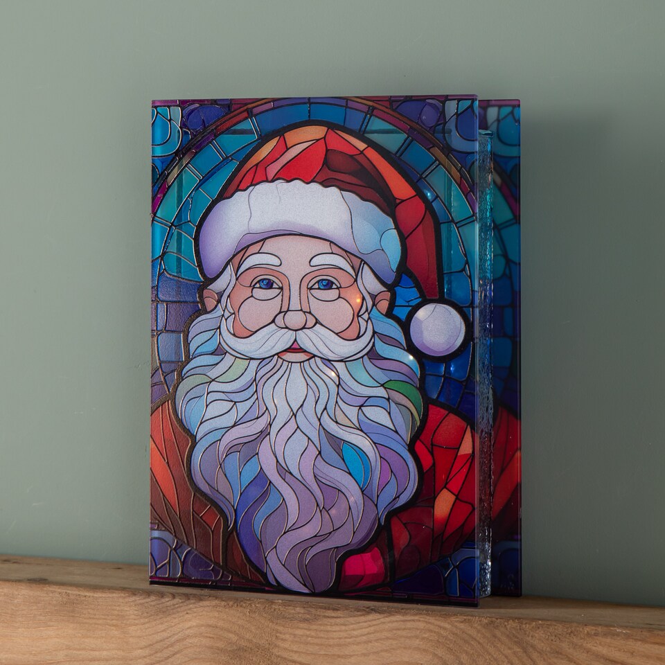 image 1 of 28cm Battery Powered Light up Glass Christmas Decoration with Santa & Warm White LEDs