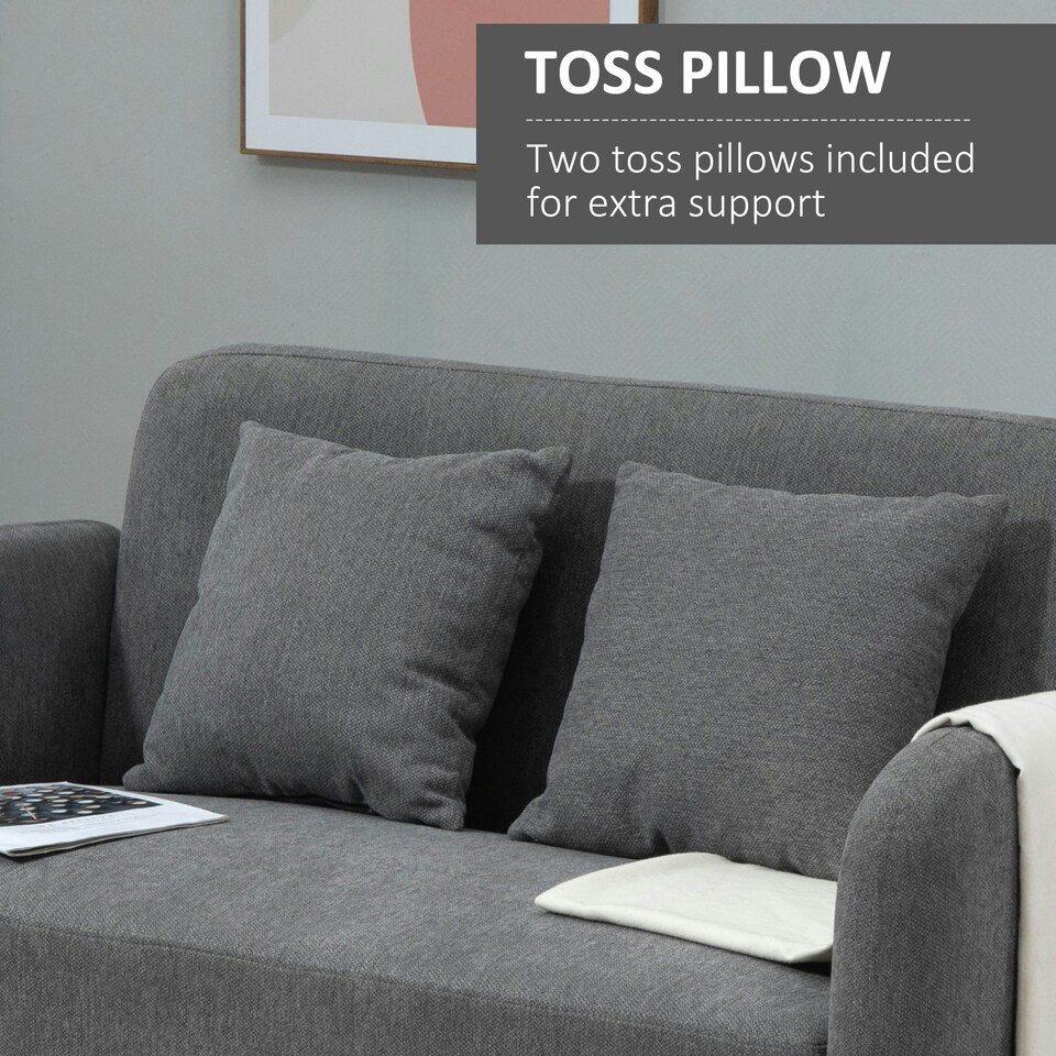 image 1 of HOMCOM 2-Seat Loveseat Sofa Chenille Fabric Upholstered Couch Wood Legs, Grey