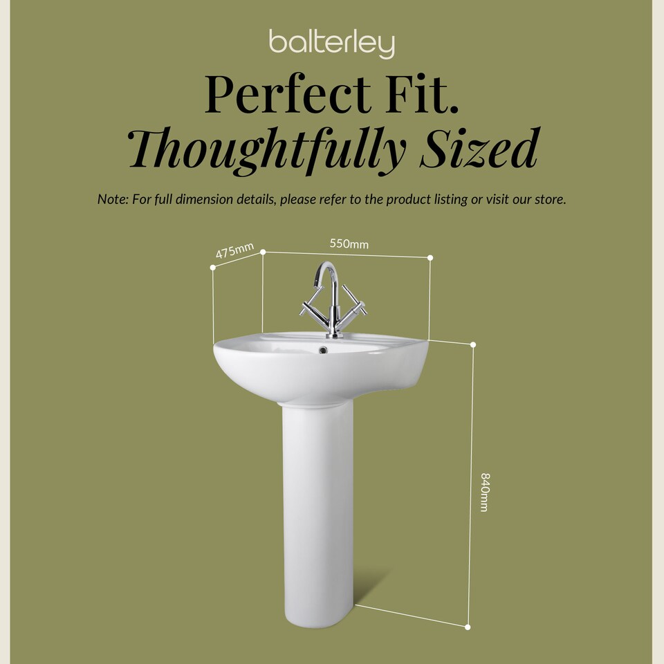 image 1 of Balterley Adley Round 1 Tap Hole Ceramic Basin with Full Pedestal Bathroom Sink Tap Not Included | White | White