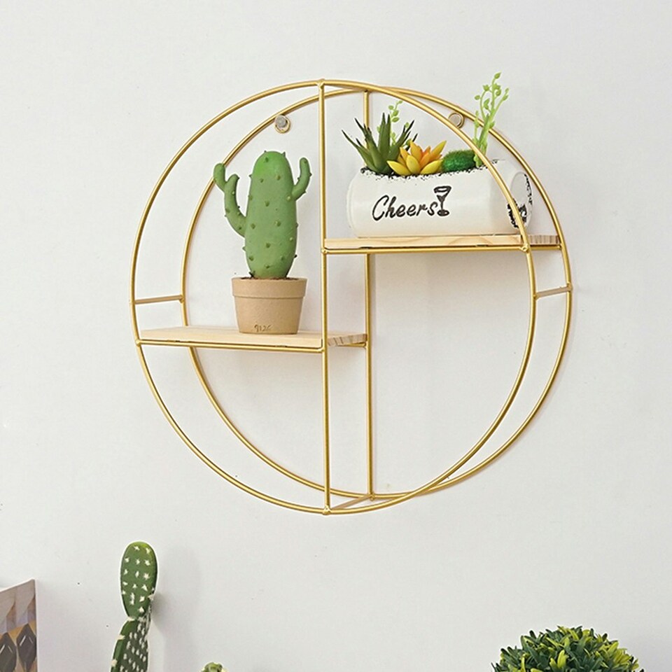 image 1 of Living and Home Modern Decorative Wall Mounted Storage Display Shelf- Gold