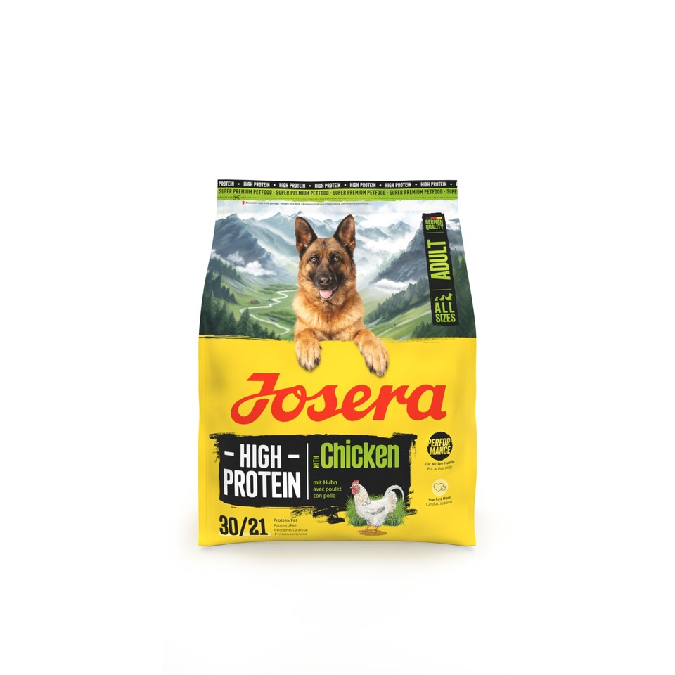 image 1 of Josera High Protein Adult Chicken complete dog food | Lots of meat | For active working and sporting dogs | Gluten-free | Salmon Oil Omega 3 | 0.9kg