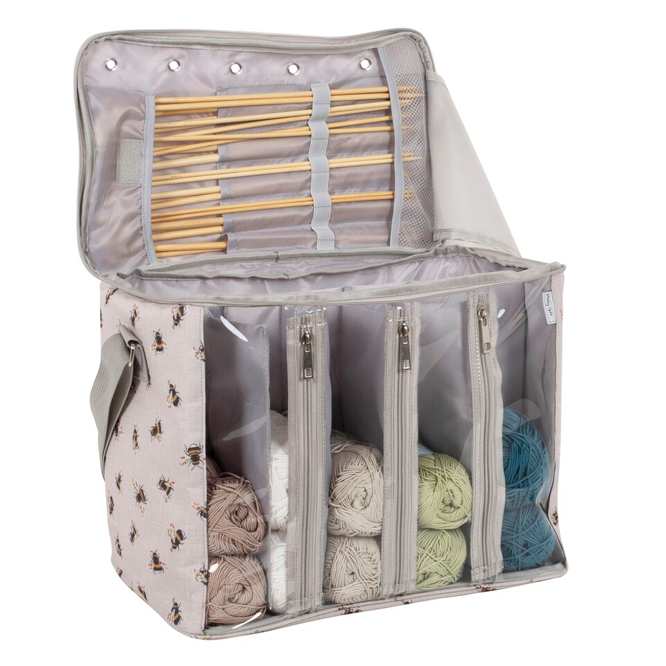 image 1 of Hobby Gift Knitting Bag with Yarn Storage - Bee Design, 25x40x30cm, Multi-Compartment, Crochet & Knitting