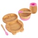image 1 of Tiny Dining 5pc Bamboo Suction Feeding Set - Penguin/Pink - Divided Non-Slip Bamboo Baby Self-Feeding Dining Weaning Set