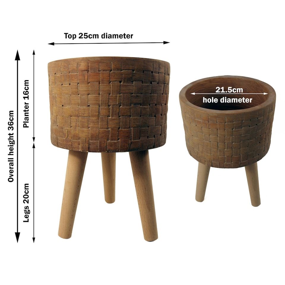image 1 of 36cm x 25cm Woven Effect Composite Large Planter Brown