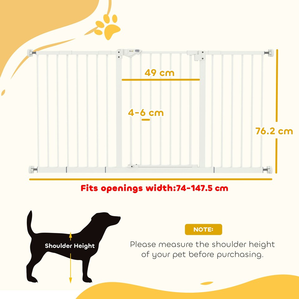 image 1 of PawHut Adjustable Safety Gate w/ 3 Extensions and Four Adjustable Screws, White