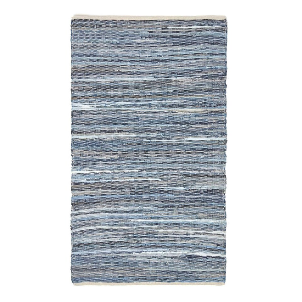 image 1 of Homescapes Blue Denim Handwoven Striped Chindi Rug - 70 x 120 cm | Blue | Blue
