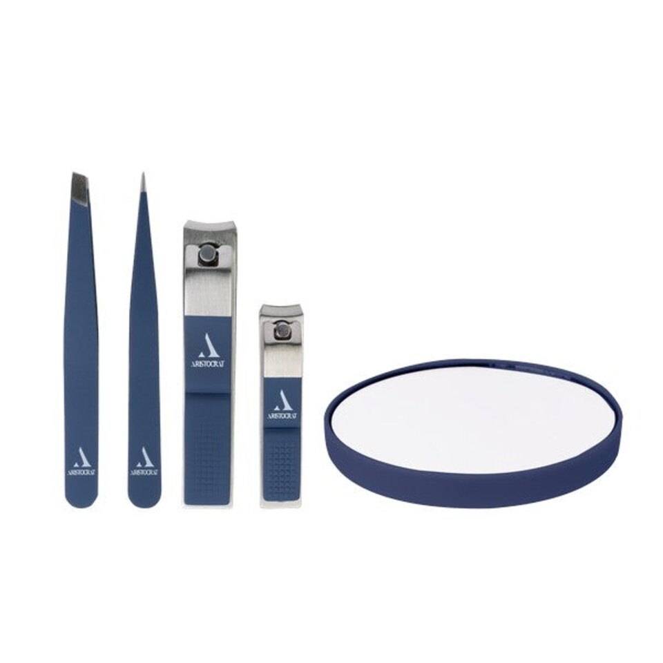 image 1 of Aristocrat Grooming Staples Set Stainless Steel Men's Grooming Kit | Blue