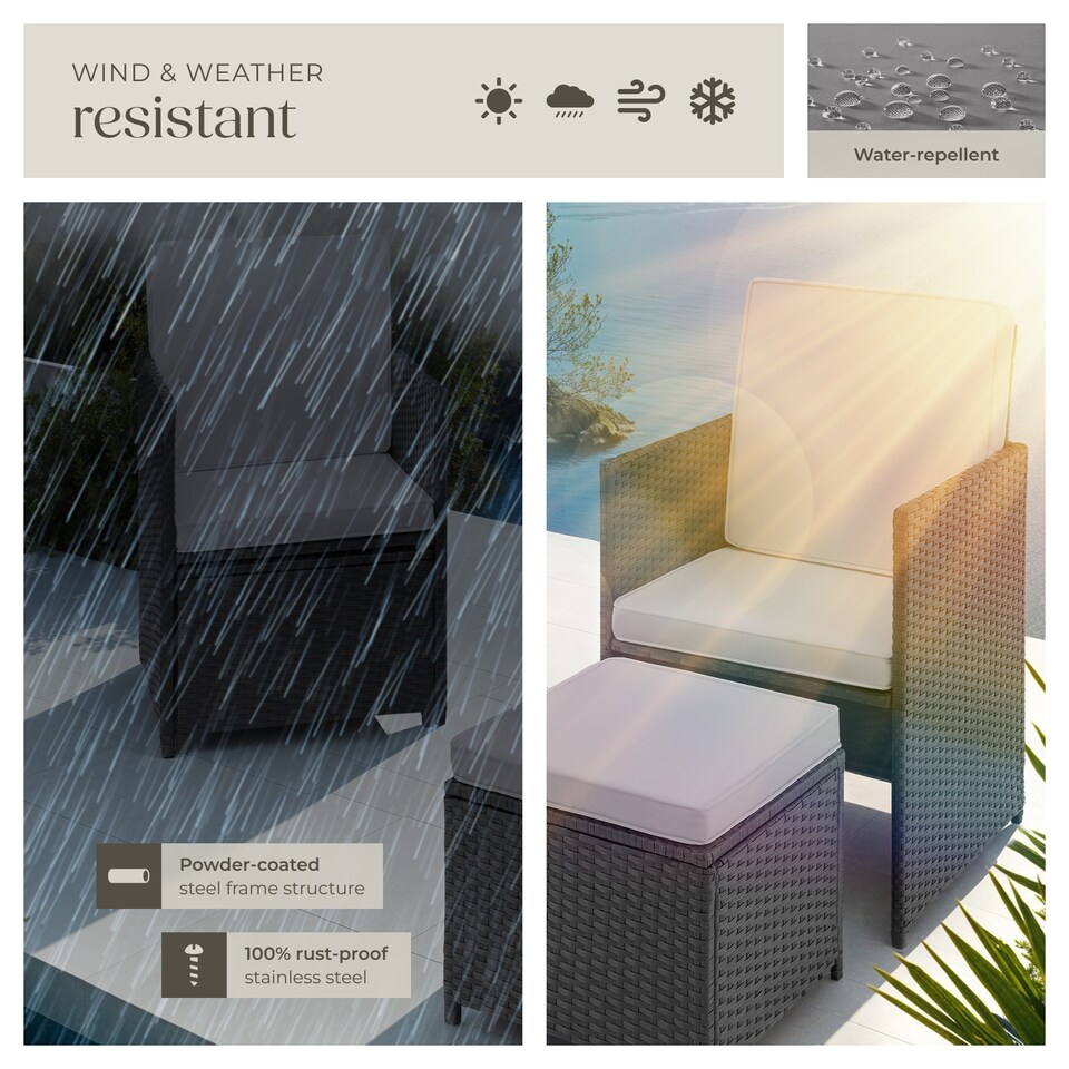 image 1 of Garden Table and Chairs Palermo - up to 4 people, chairs, stools and table, weather and UV-resistant | Black | black/grey | 202 x 130,50 x 92,50 cm | 1