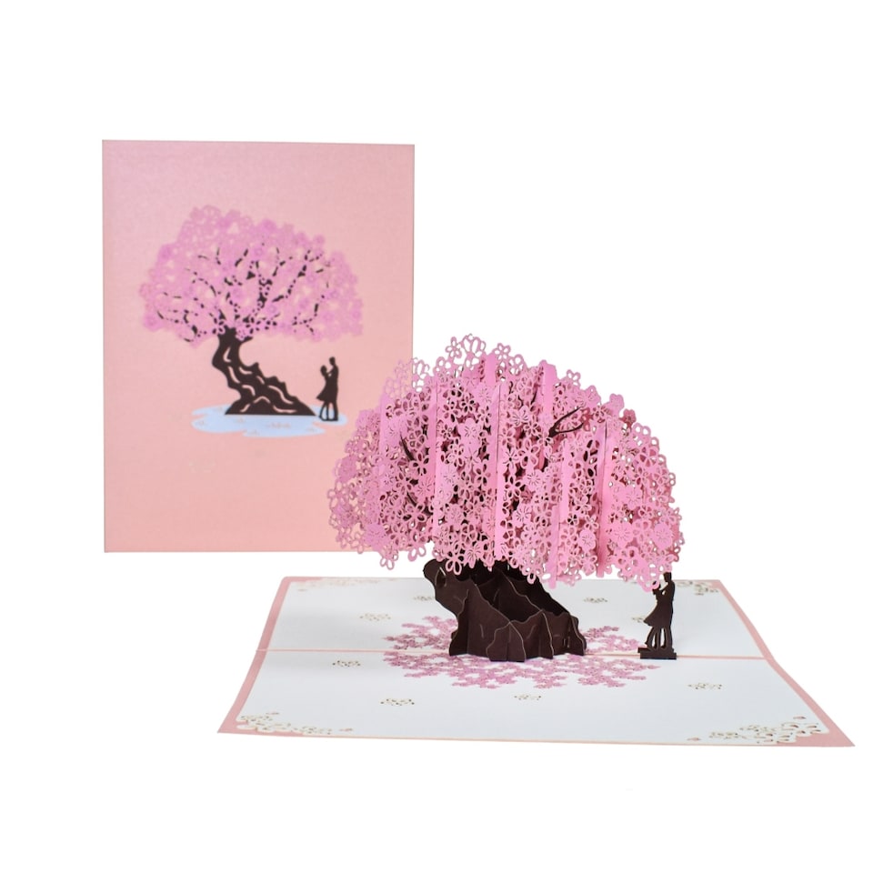 image 1 of Pink Cherry Blossom Tree With Couple 3D Pop Up Greeting Card