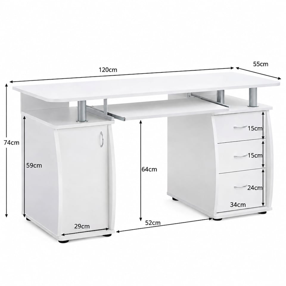 image 1 of WICKLOW Computer Desk with Cabinet and 3 Drawers - White | White