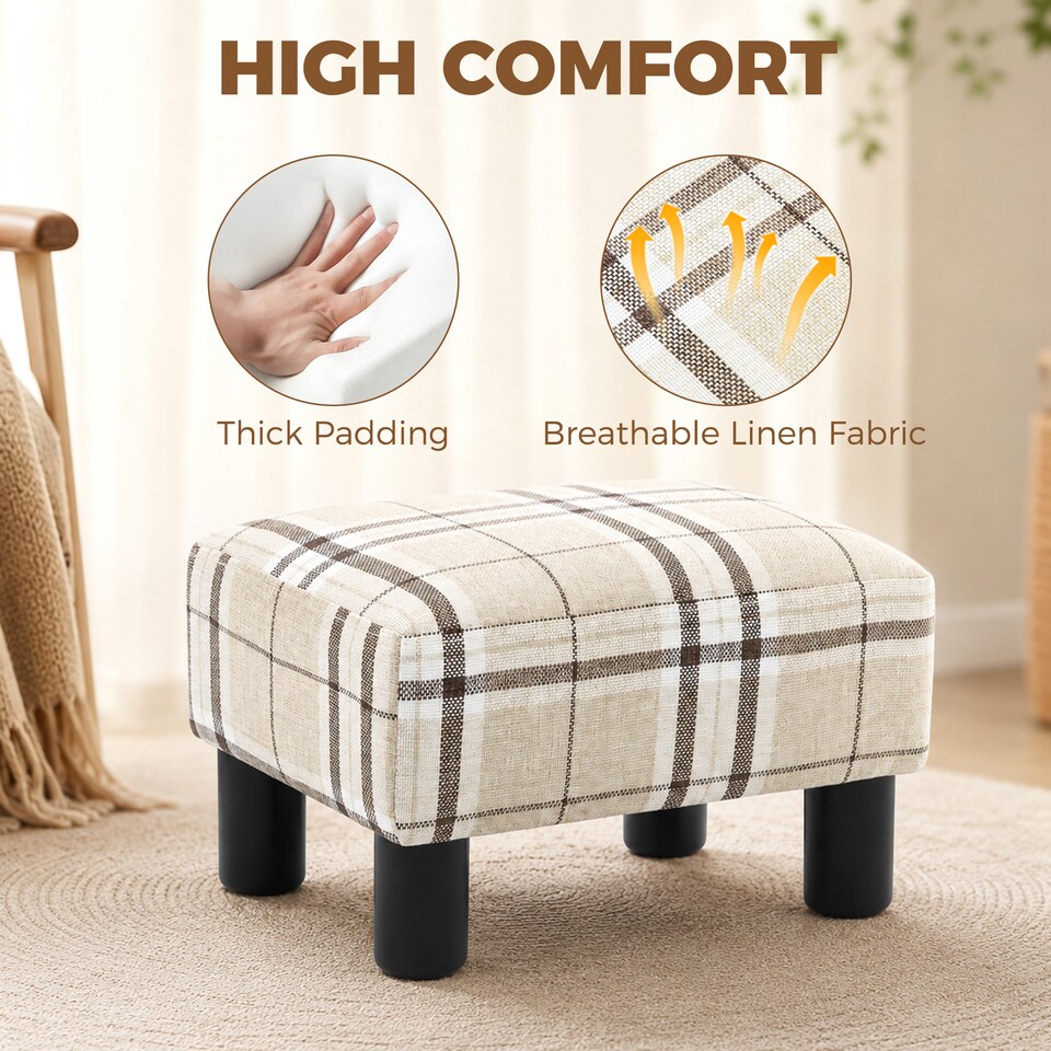 image 1 of HOMCOM Chic Linen Fabric Foot Stool Ottoman Cube with Legs