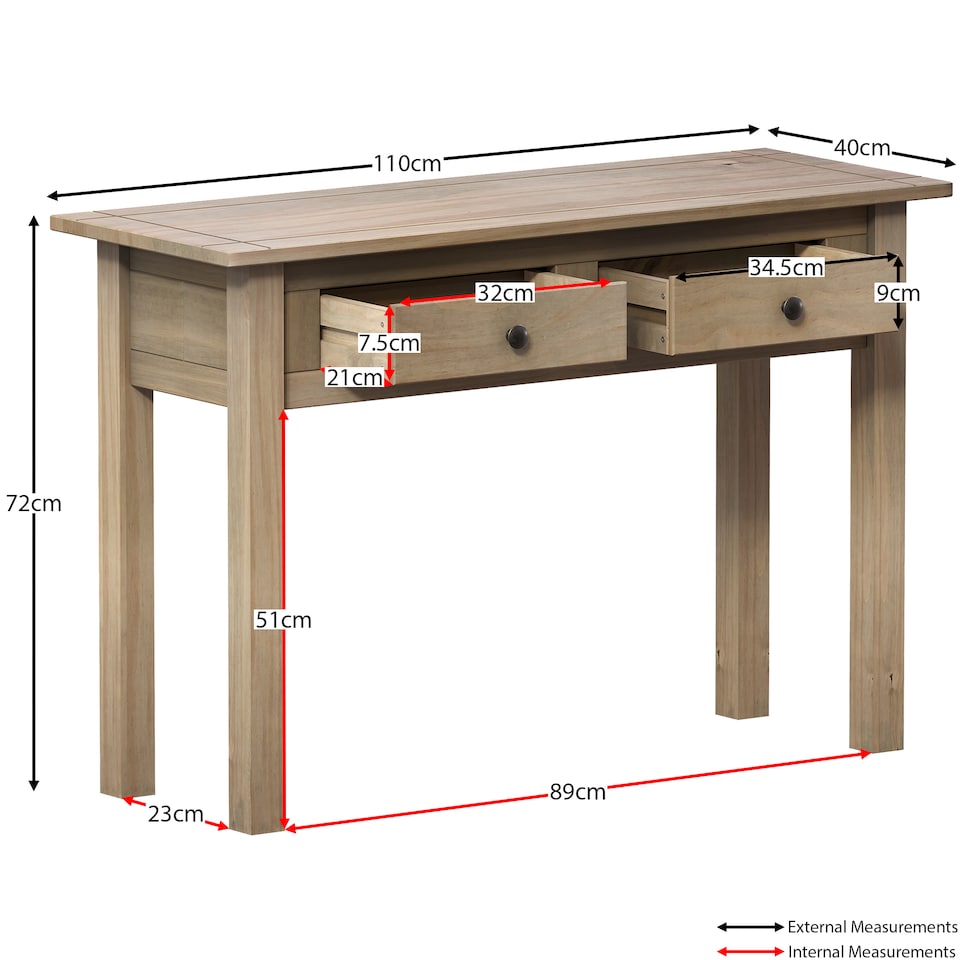 image 1 of Vida Designs Panama 2 Drawer Console Table With Shelf, Solid Pine Wood