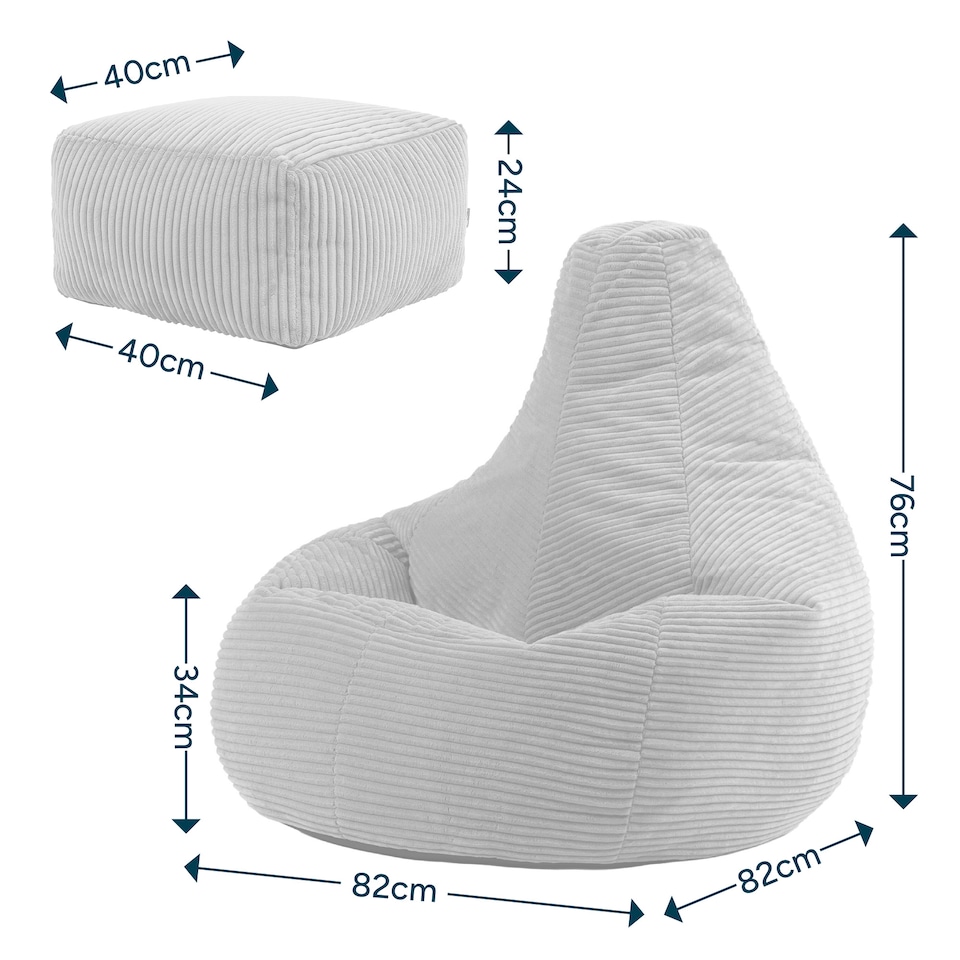 image 1 of Dalton Cord Adults Bean Bag Recliner and Pouffe, Ready Filled Beanbag and Footstool Sage Green | Green | Sage Green | 1