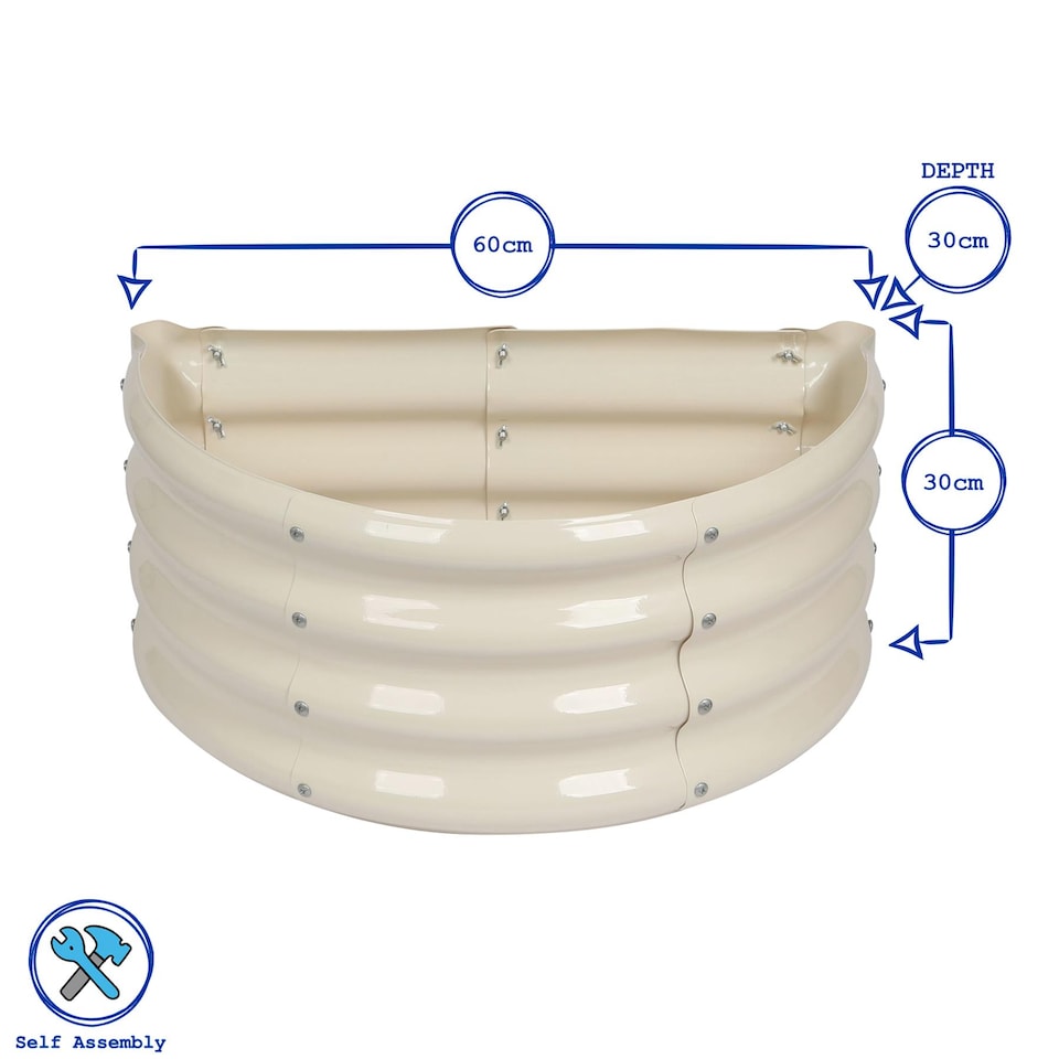 image 1 of Harbour Housewares Semicircular Galvanised Steel Raised Garden Bed - 60cm x 30cm - Ivory