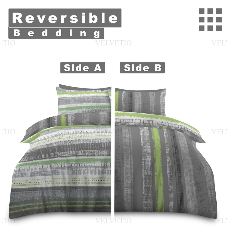 image 1 of VELVETIO Ezra Stripe Complete Duvet Cover Set with Fitted Sheet Cosy Quilt Coverlet Multi | King