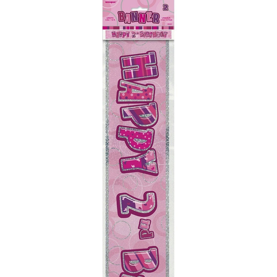 image 1 of Unique Party Foil Glitz 2nd Birthday Banner - Pink - One Size