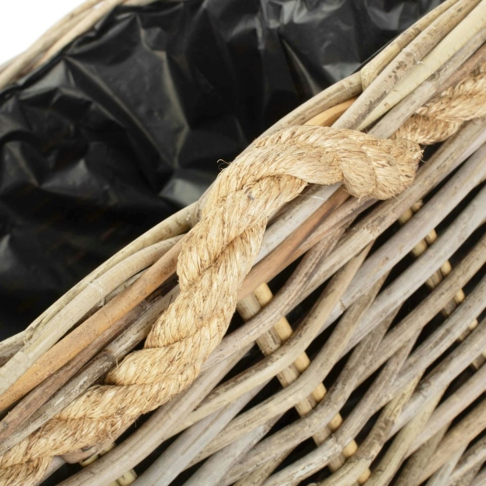 image 1 of Medium Square Tapered Rope Handled Rattan Planter With Plastic Lining