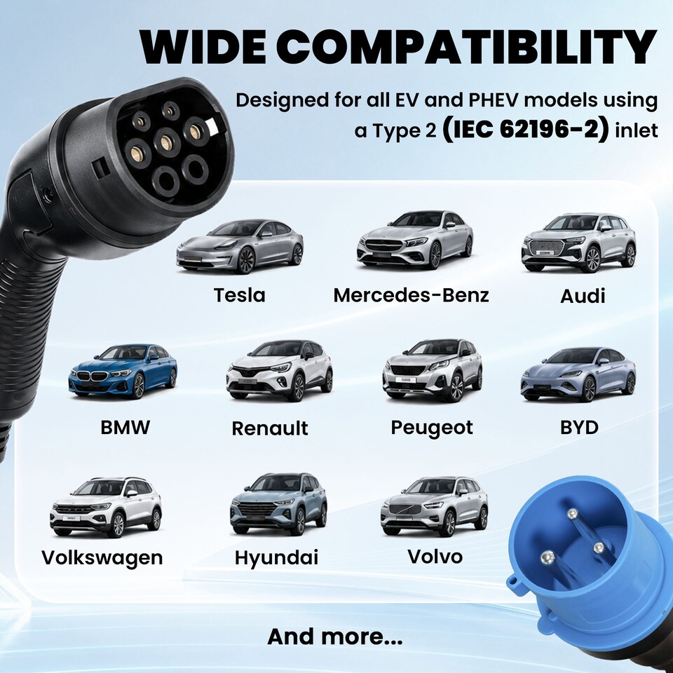image 1 of HOMCOM EV Charger 7kW Type 2 to CEE 32A Plug with UK Adapter, 10 m, 6-32A
