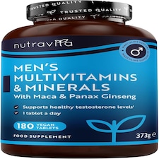 Nutravita Men's Multivitamins and Minerals - 25 Essential Active Vitamins and Minerals with Maca Root and Panax Ginseng - 180 Vegan Tablets