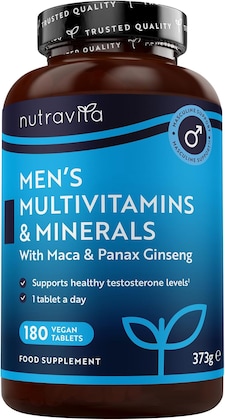 Nutravita Men's Multivitamins and Minerals - 25 Essential Active Vitamins and Minerals with Maca Root and Panax Ginseng - 180 Vegan Tablets