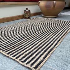 CHAKKAR DARK Stripe Rectangular Braided Beige Black Rug - Jute - L75 x W120 - Beige/Black Brown