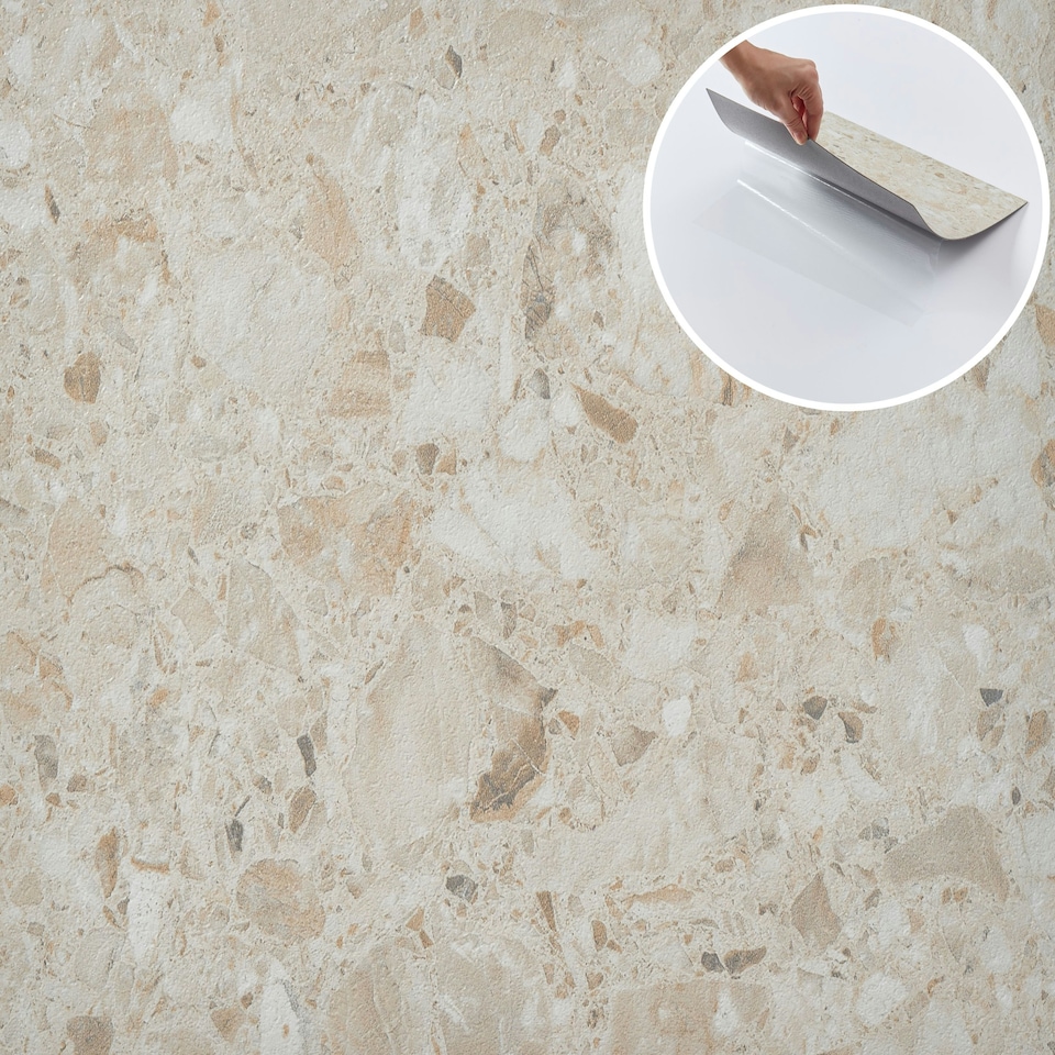 image 1 of NOVECRAFTO Vinyl Floor Tile – Self Adhesive 12x12 in – Desert Terrazzo – Peel & Stick for Kitchen, Bathroom & Living Room – Waterproof & Easy DIY | Brown | 3.72 sqm