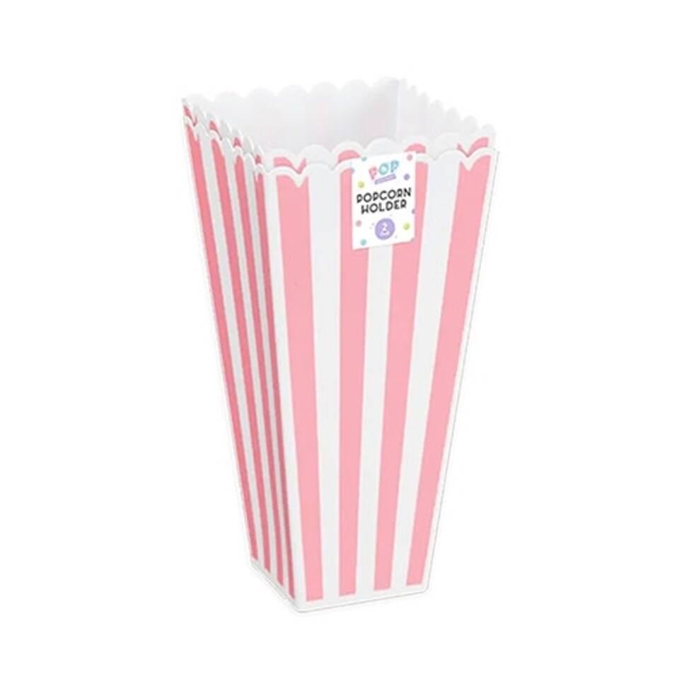 Pastel Pink Stripes Reusable Plastic Popcorn Holder - Pack of 2