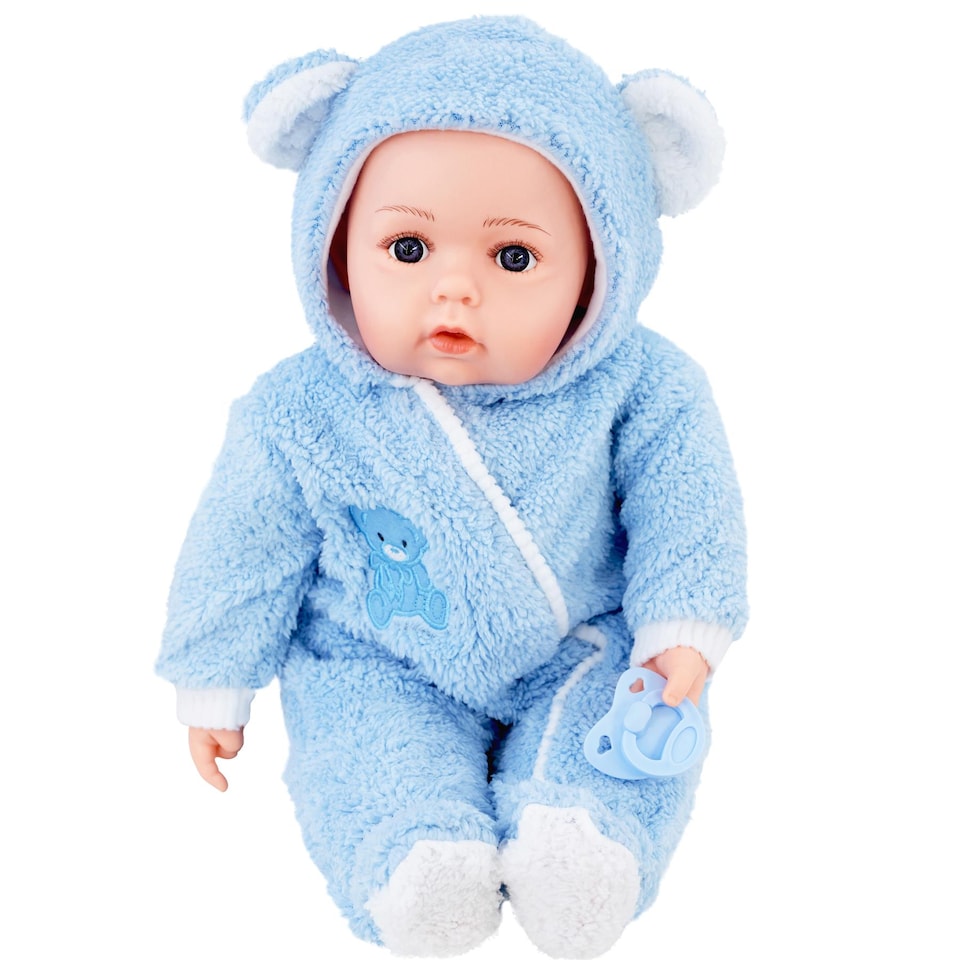 image 1 of BiBi Doll 20" Navy Baby Doll Boy with Grey Jacket, Extra Outfit, Sounds & Dummy Toy
