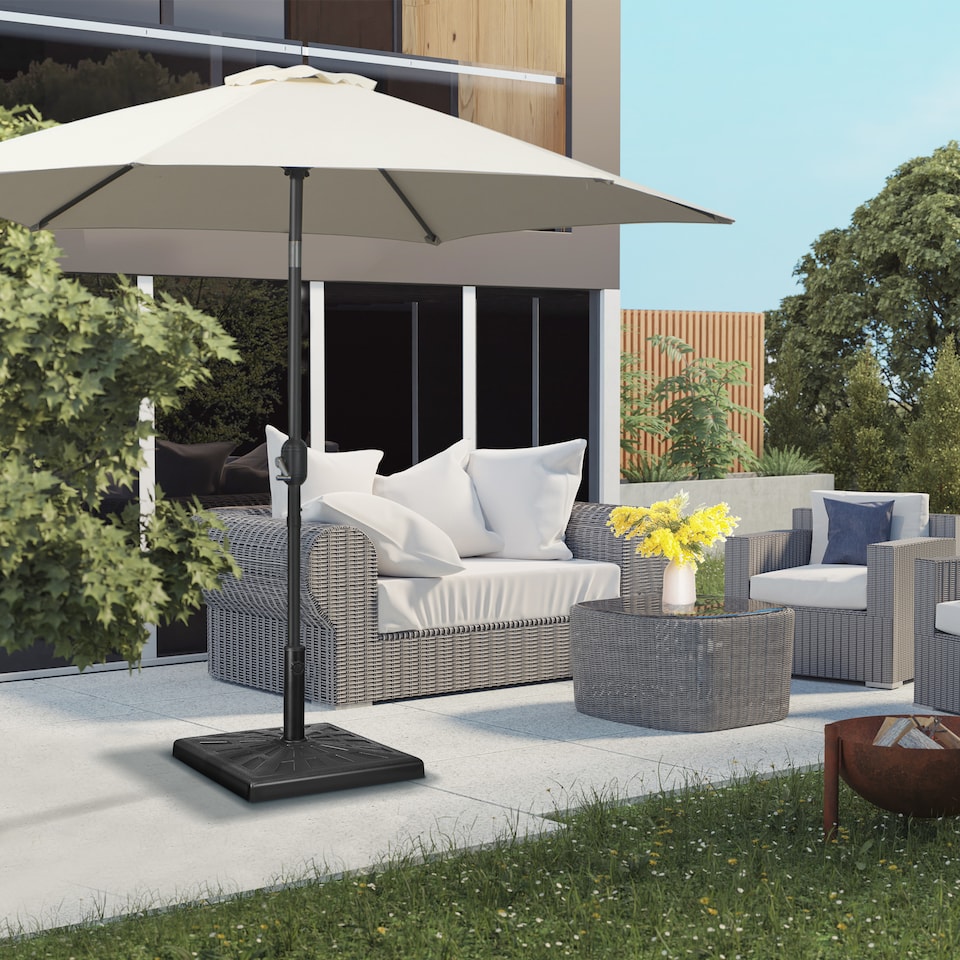 image 1 of Outsunny 19kg Resin Garden Parasol Base Holder, Square Outdoor Market Umbrella Stand Weight for Poles of 32mm, 38mm, and 48mm, Black