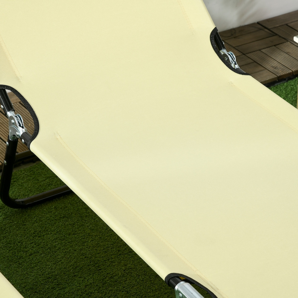 image 1 of Outsunny Folding Sun Loungers Set of 2 with Adjustable Backrest, Beige