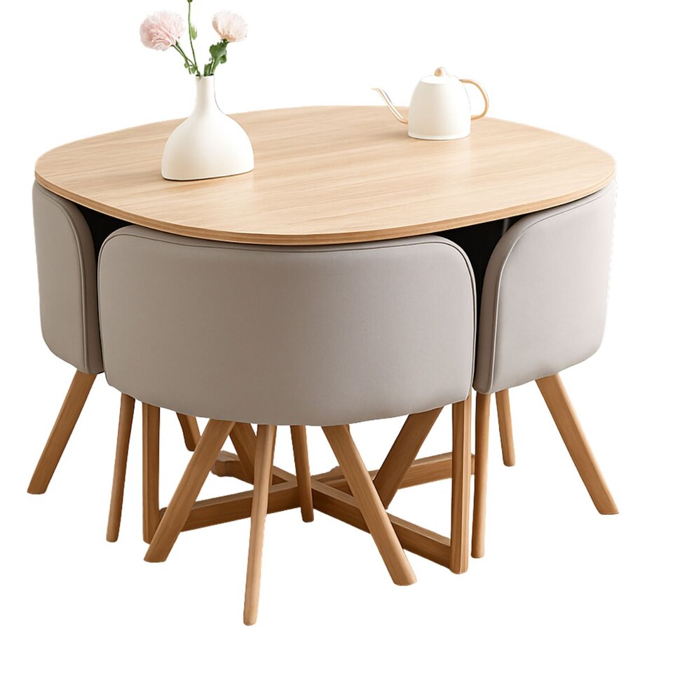 image 1 of Space Saving Dining Table with 4 Chairs Set, Dining Room Furniture