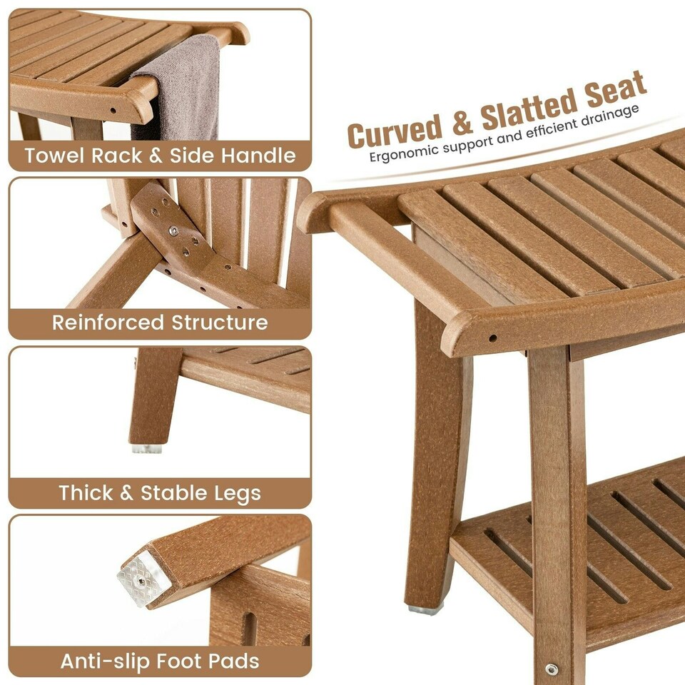 image 1 of COSTWAY Shower Bench Stool Bathroom Seat 2-Tier Brown