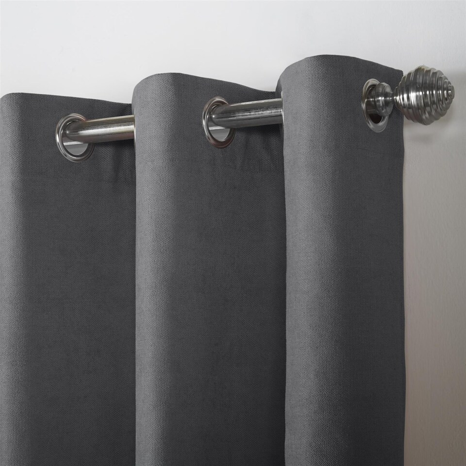 image 1 of Velvet Chenille Eyelet Curtains Ready Made Pair - 142cm x 137cm - Slate