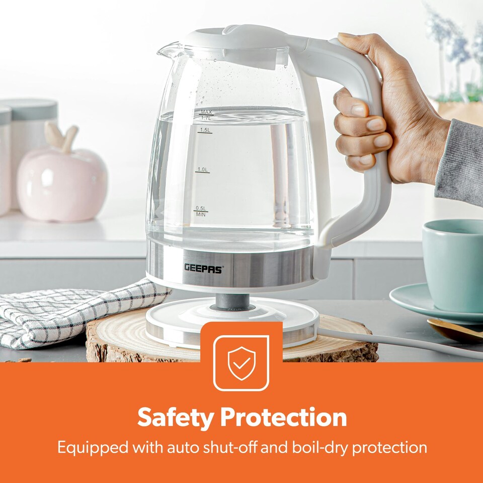 image 1 of GEEPAS Electric Kettle 4 Slice Bread Toaster & Microwave Kitchen Set White