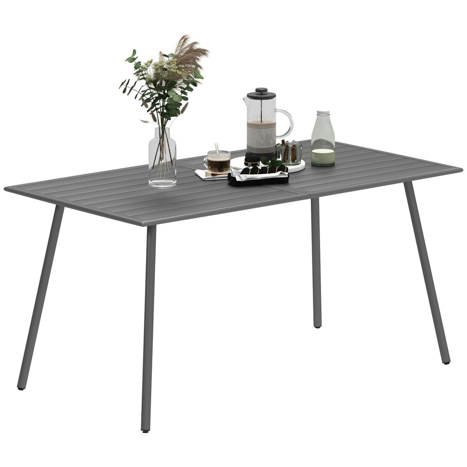 image 1 of Outsunny Garden Table for 6 Person with Slat Top, Steel Frame, Grey Grey | Grey