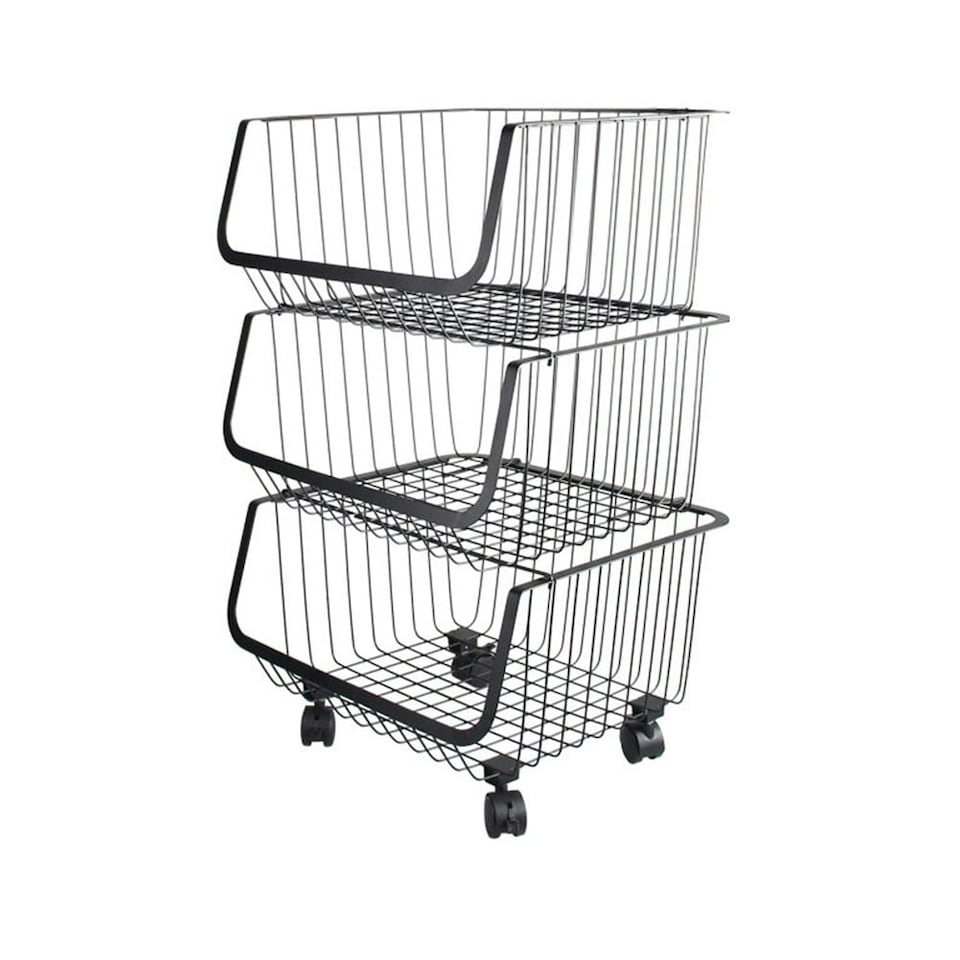 image 1 of Living and Home Stackable Rolling Wire Storage Basket Trolley