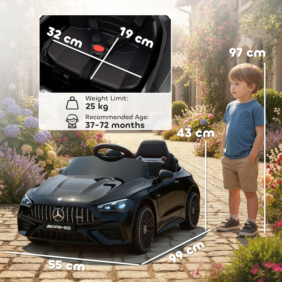 image 1 of AIYAPLAY Licensed Mercedes AMG CLE 53 Kids Electric Car, 12V Ride On Car with Dual Motors, Remote Control, Suspension, LED Lights, Music and Assist Wheels for 3-6 Years Old | Black