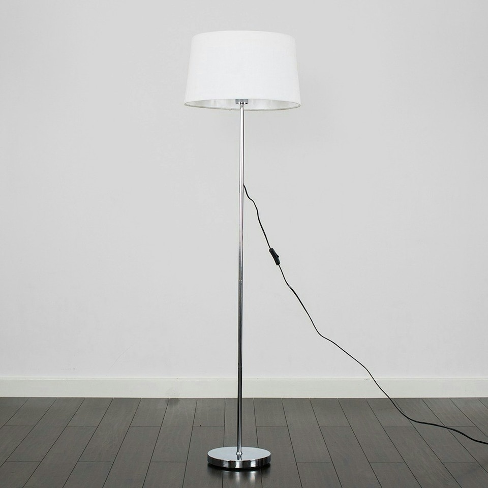 image 1 of ValueLights Charlie Chrome Floor Lamp White Doretta Shade