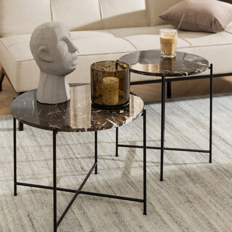 image 1 of Avila Side Table with Brown Marble Top 42x45cm