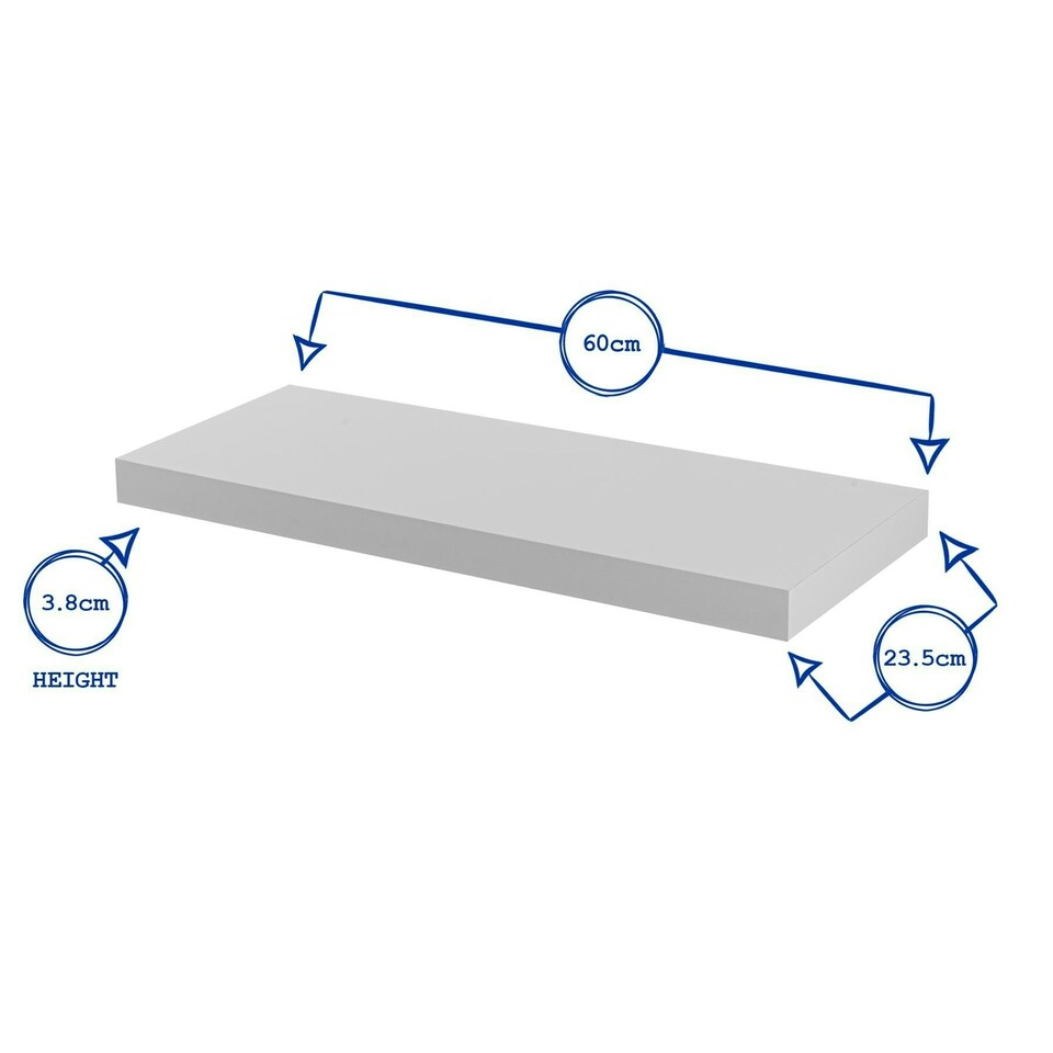 image 1 of Harbour Housewares Modern Floating Wall Shelves - 60cm - White - Pack of 2