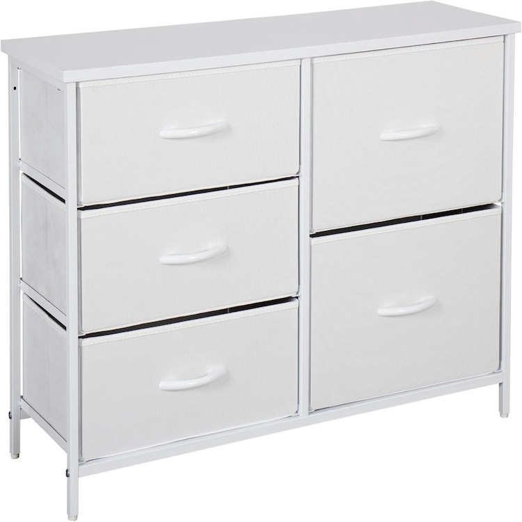 Chest Of 5 Drawers Bedroom White Storage Unit Wooden Metal Frame Tv Stand Dresser