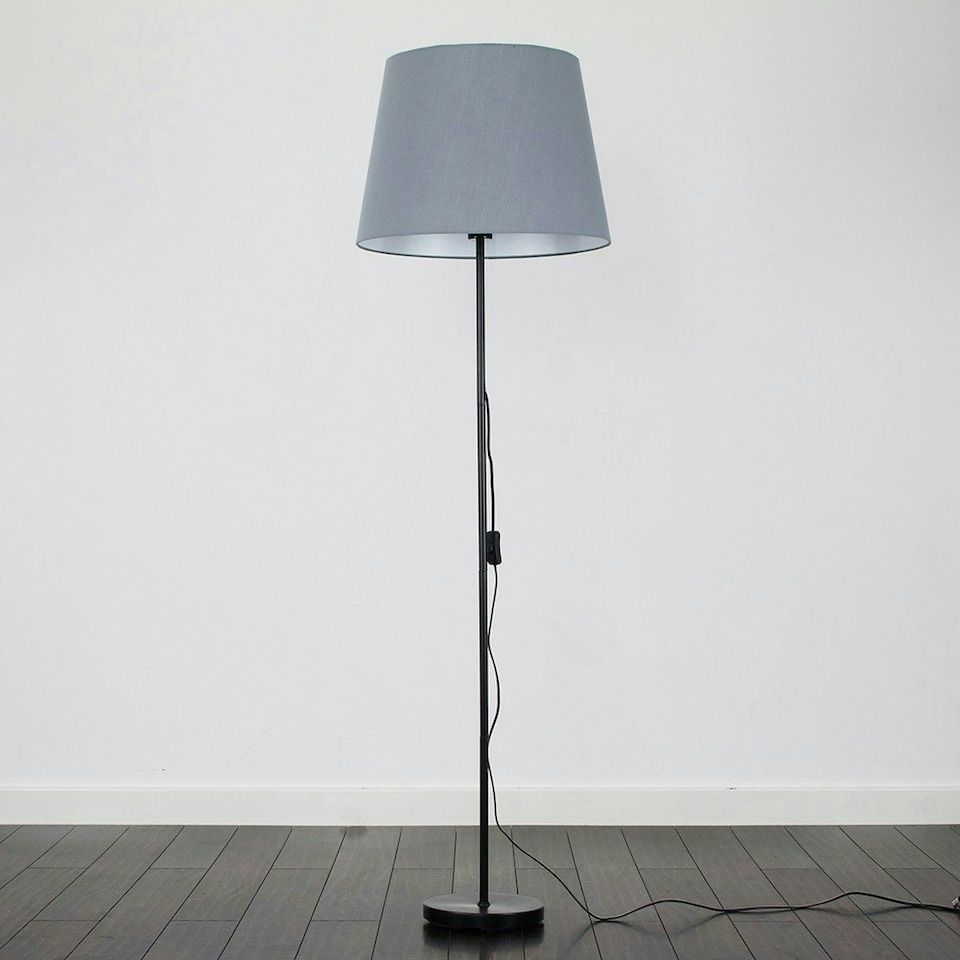 image 1 of ValueLights Modern Floor Lamp In Black Metal Finish With Extra Large Grey Light Shade